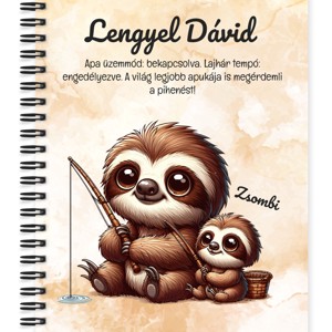 Személyre szabható - Cuki lajhár Apa és gyermeke horgásznak mintás A6-os füzet, Otthon & Életmód, Papír, írószer, Jegyzetfüzet & Napló, , MESKA