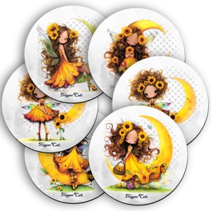 6 db cuki napraforgós tündérlány kör alakú alátét szett (#67), , , MESKA