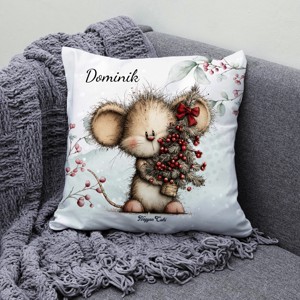 Névvel kérhető - Cuki téli kisegér mintás párna - otthon & életmód - lakástextil - párna & párnahuzat - díszpárna (belsővel együtt) - Meska.hu