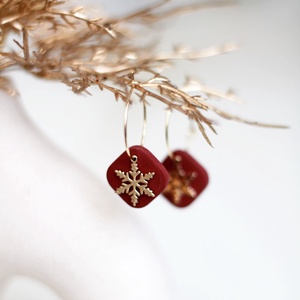 Bordó hópihés karika fülbevaló, hópihés fülbevaló, karika fülbevaló, Ékszer, Fülbevaló, Karika fülbevaló, Ékszerkészítés, Gyurma, MESKA