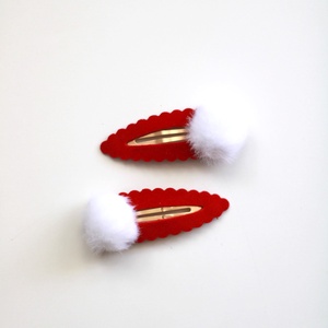 Piros, pompomos csitcsat,  hajcsat szett - ruha & divat - hajdísz & hajcsat - hajcsat & hajtű - Meska.hu