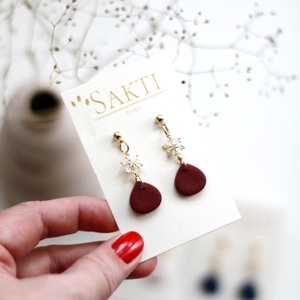 Bordó, hópihés fülbevaló, függő fülbevaló, Ékszer, Fülbevaló, Lógó fülbevaló, Ékszerkészítés, Gyurma, MESKA