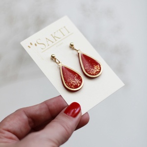 Piros-arany függő fülbevaló - ékszer - fülbevaló - lógó fülbevaló - Meska.hu