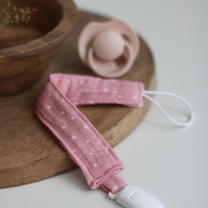 Rózsaszín pöttyös cumilánc, Baba - mama, Baba játékok, Cumilánc, Varrás, MESKA