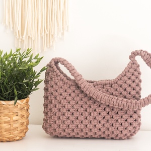 Mályva / szürkéslila makramé hobo kistáska/ minibag, válltáska, Táska & Tok, Kézitáska & válltáska, Válltáska, Csomózás, MESKA