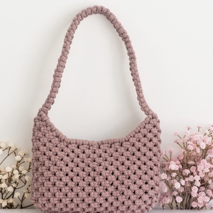 Mályva / szürkéslila makramé hobo kistáska/ minibag, válltáska, Táska & Tok, Kézitáska & válltáska, Válltáska, Csomózás, MESKA