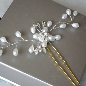 Gyöngyös, strasszos nagy hajtű, hajdísz, Esküvő, Hajdísz, Hajtű, Gyöngyfűzés, gyöngyhímzés, MESKA