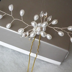 Gyöngyös, strasszos nagy hajtű, hajdísz - esküvő - hajdísz - hajtű - Meska.hu