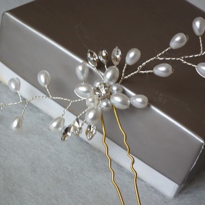 Gyöngyös, strasszos nagy hajtű, hajdísz - esküvő - hajdísz - hajtű - Meska.hu