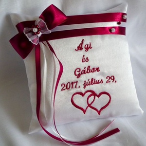 Masnis, gyöngyös hímzett gyűrűpárna dupla szívvel - esküvő - kiegészítők - gyűrűtartó & gyűrűpárna - Meska.hu