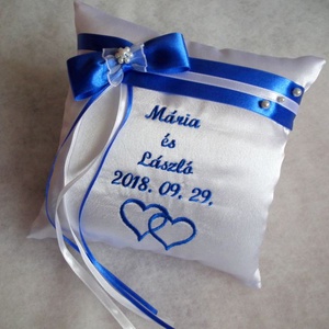 Masnis, gyöngyös hímzett gyűrűpárna dupla szívvel, Esküvő, Kiegészítők, Gyűrűtartó & Gyűrűpárna, Varrás, MESKA