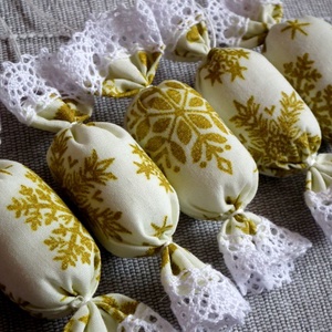 Textil szaloncukor arany mintás 10 darab - karácsony - Meska.hu