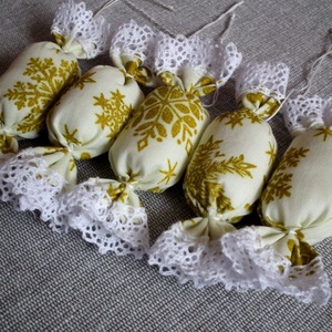 Textil szaloncukor arany mintás 10 darab - karácsony - Meska.hu