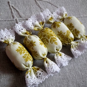 Textil szaloncukor arany mintás 10 darab - karácsony - Meska.hu