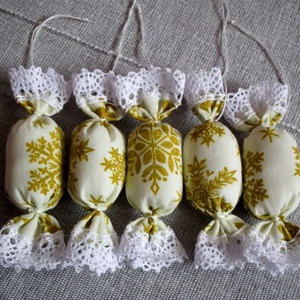 Textil szaloncukor arany mintás 10 darab - karácsony - Meska.hu