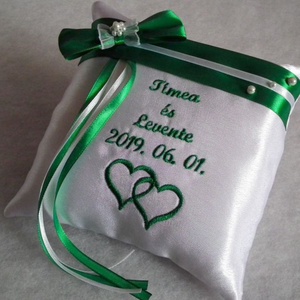 Masnis, gyöngyös hímzett gyűrűpárna dupla szívvel - esküvő - kiegészítők - gyűrűtartó & gyűrűpárna - Meska.hu