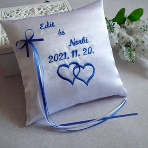 Hímzett gyűrűpárna - 16x16cm - esküvő - kiegészítők - gyűrűtartó & gyűrűpárna - Meska.hu