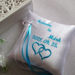 Hímzett gyűrűpárna - 16x16cm - esküvő - kiegészítők - gyűrűtartó & gyűrűpárna - Meska.hu