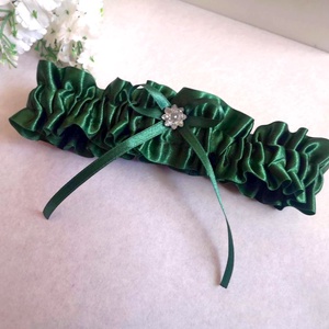 Smaragd zöld szatén combcsipke, legényfogó, Esküvő, Kiegészítők, Harisnyatartó & Valami kék, Varrás, MESKA