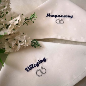 Esküvői menyasszony-vőlegény hímzett textil szalvéta, Esküvő, Dekoráció, Tálalás, Varrás, Hímzés, MESKA