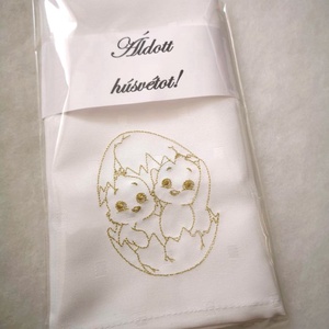 Húsvéti hímzett textil szalvéta - csibék, Esküvő, Dekoráció, Tálalás, Varrás, Hímzés, MESKA