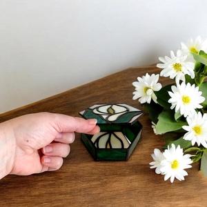 Kála virág mintás üveg ékszerdoboz - ékszer - ékszertartó - ékszerdoboz - Meska.hu