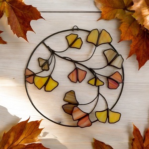 Ginkgo levélkoszorú - Fényfogó üveg ablakdísz - otthon & életmód - dekoráció - ajtó- és ablak dekoráció - ablakdísz - Meska.hu
