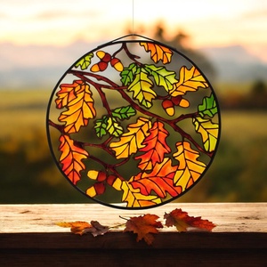 Őszi Tölgyfaág - Fényfogó üveg ablakdísz - otthon & életmód - dekoráció - ajtó- és ablak dekoráció - ablakdísz - Meska.hu