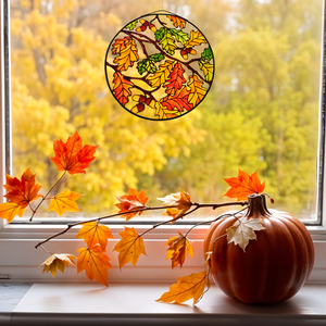 Őszi Tölgyfaág - Fényfogó üveg ablakdísz - otthon & életmód - dekoráció - ajtó- és ablak dekoráció - ablakdísz - Meska.hu