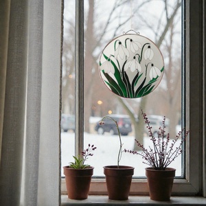 Hóvirág csokor - Festett ablakdekoráció - otthon & életmód - dekoráció - ajtó- és ablak dekoráció - ablakdísz - Meska.hu