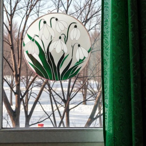 Hóvirág csokor - Festett ablakdekoráció - otthon & életmód - dekoráció - ajtó- és ablak dekoráció - ablakdísz - Meska.hu