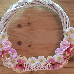 Tavaszi pasztell kopogtató � Isten Hozott feliratos ajtódísz (25 cm), Otthon & Életmód, Dekoráció, Ajtó- és ablak dekoráció, Ajtódísz & Kopogtató, Virágkötés, MESKA