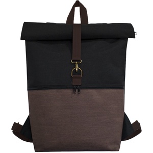 BASIC víz- és kopásálló nagy barna és fekete roll top hátizsák - Meska.hu