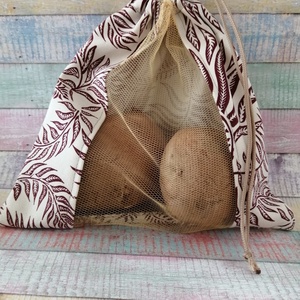 Bordó levél mintás textil zsák/ öko zacskó  - táska & tok - bevásárlás & shopper táska - zöldség/gyümölcs zsák - Meska.hu