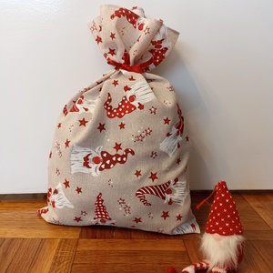 Téli manó mintás Mikulás zsák/ csomagoló, Karácsony, Mikulás, Mikulás zsák, Varrás, MESKA