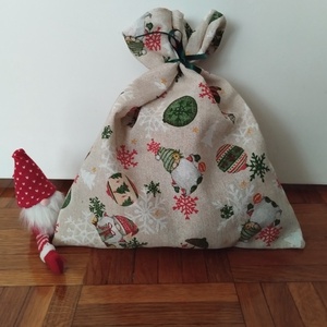Téli manó mintás Mikulás zsák/ csomagoló, Karácsony, Mikulás, Mikulás zsák, Varrás, MESKA