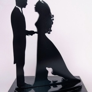 Nászpár tacskóval Esküvői tortadísz csúcsdísz Kutyás menyasszony és vőlegény Esküvői dekoráció tortára  - esküvő - dekoráció - sütidísz - Meska.hu