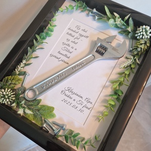 Greenery esküvői szülőköszöntő fekete epoxy kerettel, szerszámmal - esküvő - emlék & ajándék - szülőköszöntő ajándék - Meska.hu