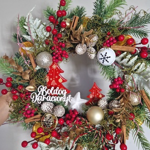 Karácsonyi fenyős ajtódísz kopogtató  - karácsony - adventi díszek - adventi ajtódísz - Meska.hu