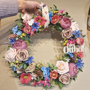 Nyári őszi ajtódísz, kopogtató, virágkoszorú - Meska.hu