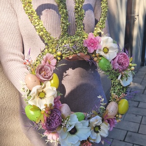 Húsvéti nyuszis ajtódísz, kopogtató, virágkoszorú - ünnepi díszek, dekorációk - húsvéti díszek és dekorációk - húsvéti ajtódísz, kopogtató - Meska.hu
