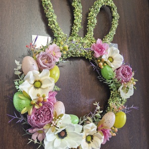 Húsvéti nyuszis ajtódísz, kopogtató, virágkoszorú - ünnepi díszek, dekorációk - húsvéti díszek és dekorációk - húsvéti ajtódísz, kopogtató - Meska.hu