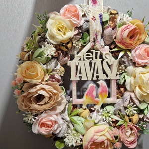 Ajtódísz, kopogtató, tavaszi virágkoszorú - otthon & életmód - dekoráció - ajtó- és ablak dekoráció - ajtódísz & kopogtató - Meska.hu