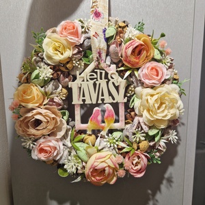 Ajtódísz, kopogtató, tavaszi virágkoszorú - Meska.hu