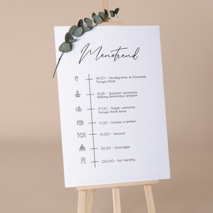 Minimál esküvői menetrend tábla, esküvői program tábla piktogrammal - Meska.hu