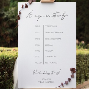 Minimál esküvői menetrend tábla, esküvői program tábla  - Meska.hu