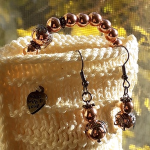 Hematit ékszerszett  karkötő + fülbevaló + medál - Rosegold Hercegnő - ékszer - ékszerszett - Meska.hu