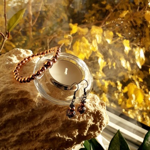 Hematit ékszerszett  karkötő + fülbevaló + medál - Rosegold Hercegnő - ékszer - ékszerszett - Meska.hu