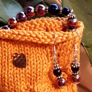 Hematit ékszerszett - karkötő + fülbevaló + medál - Szivárvány Kisasszony - ékszer - ékszerszett - Meska.hu