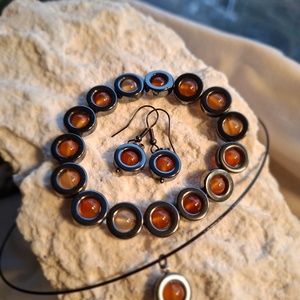 Hematit�Karneol ékszerszett - Parázsmag (karkötő + fülbevaló + medál) - ékszer - ékszerszett - Meska.hu